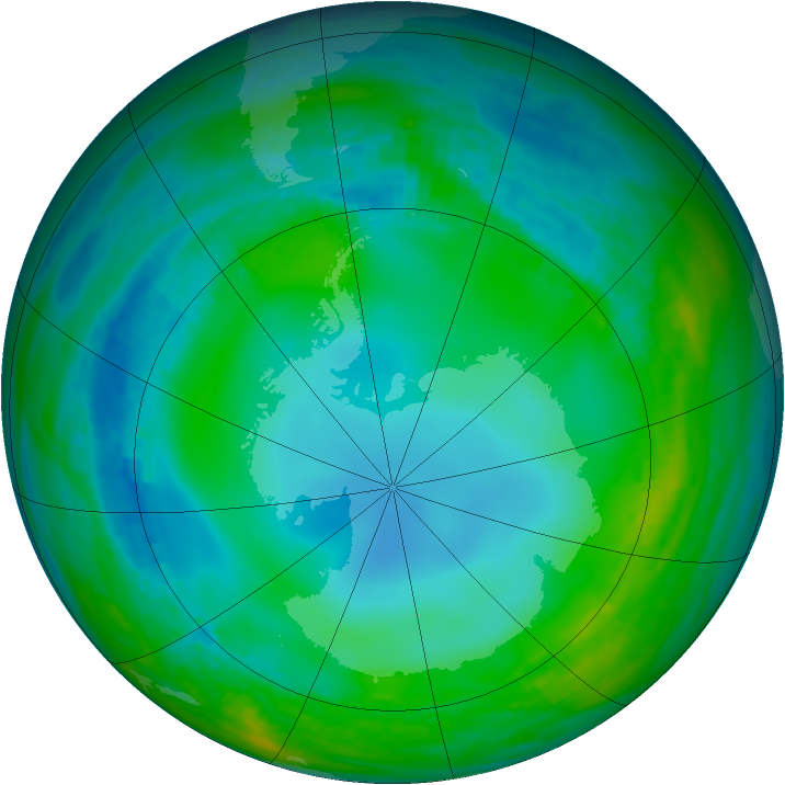 Antarctic ozone map for 31 May 1989